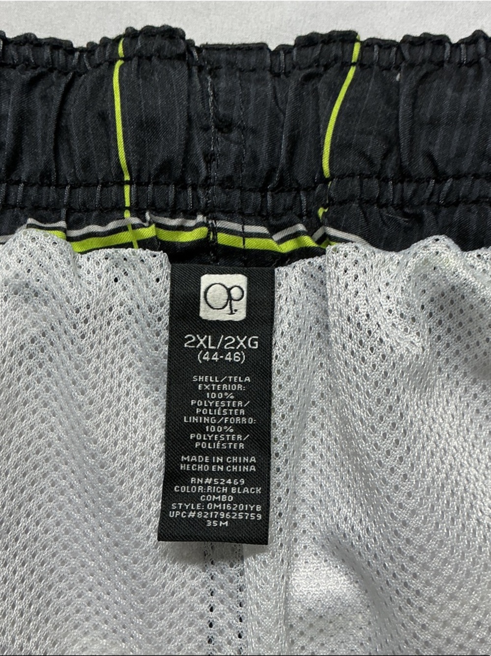 OP Men's Black Swim Board Shorts with Neon Yellow Grid Sz XXL 0963 - Picture 2 of 3